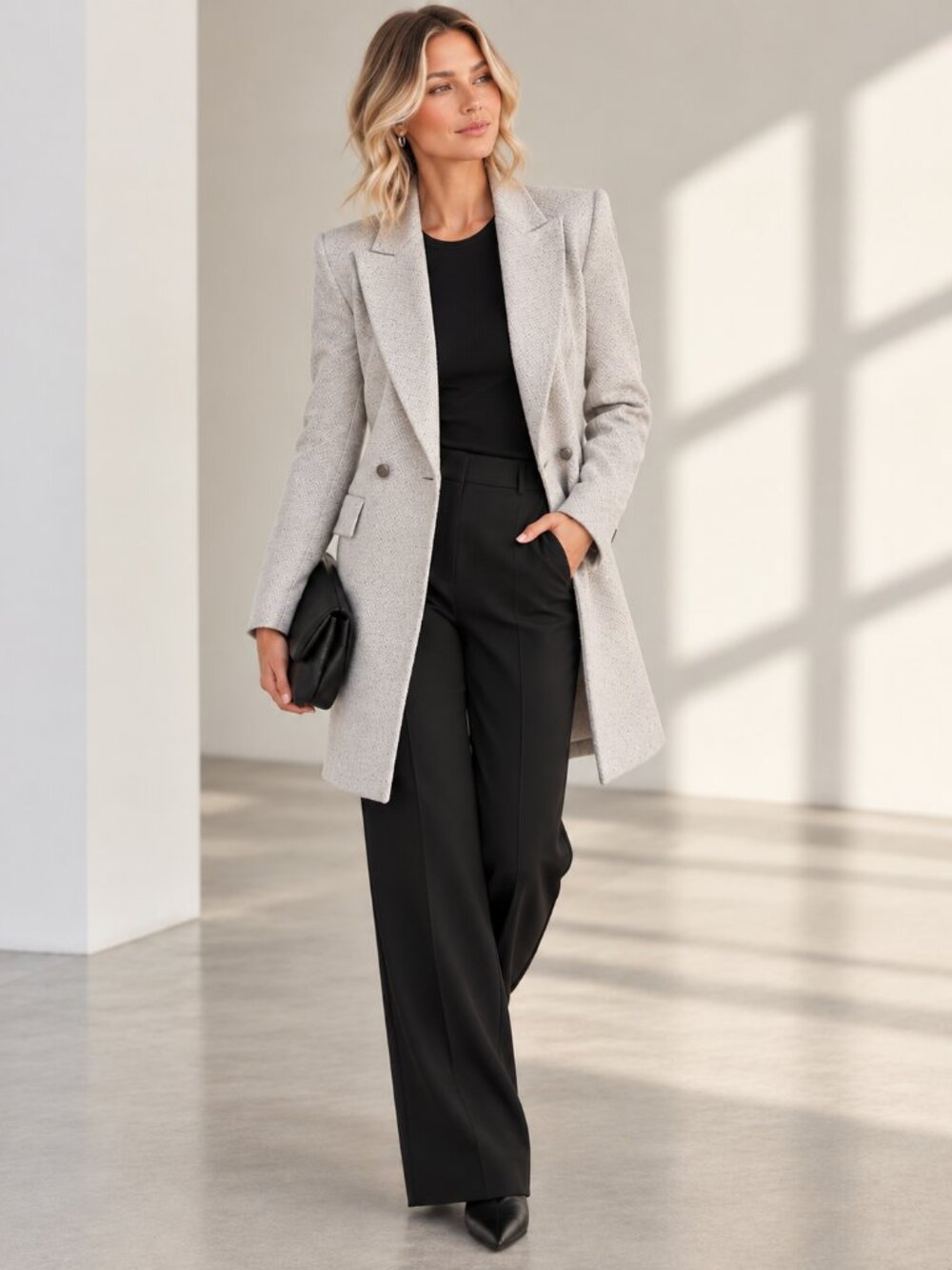 ZARA Textured Double Breasted Longline Blazer Jacket Size S